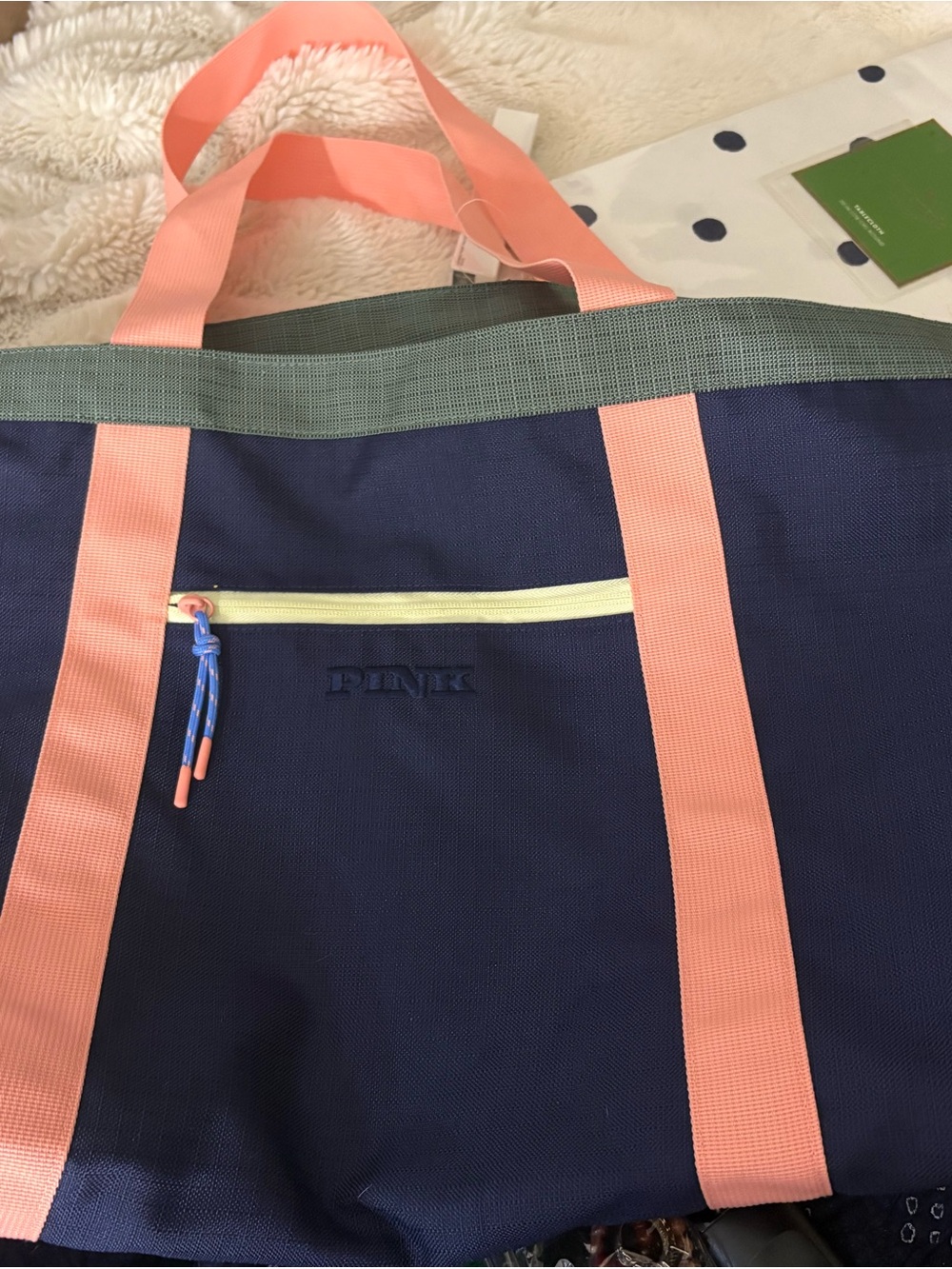 PINK Victoria's Secret Navy Duffel with Coral Straps